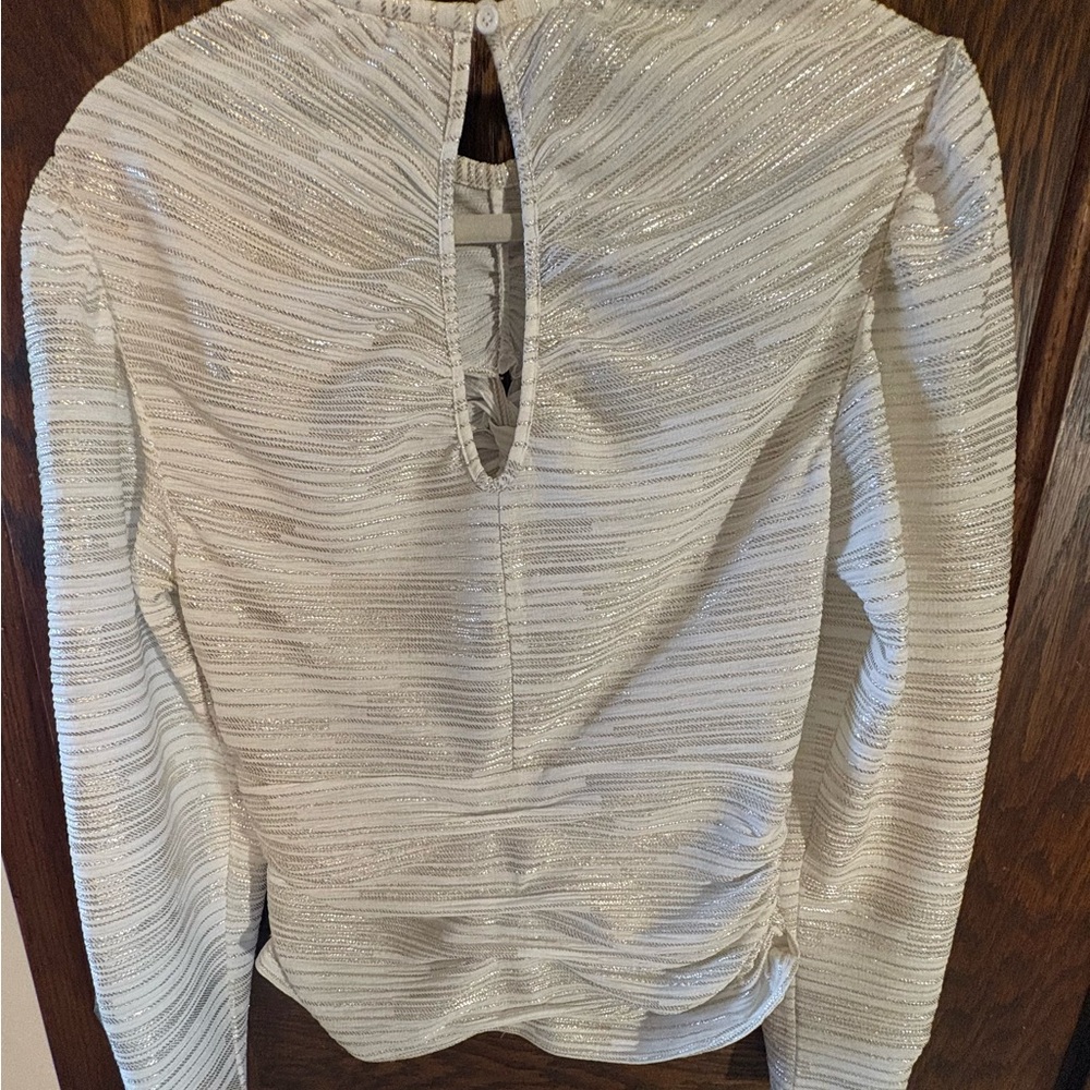 Dressy shimmery white ruched blouse with gold/silver stripes.by IRO. EUC - Picture 4 of 10